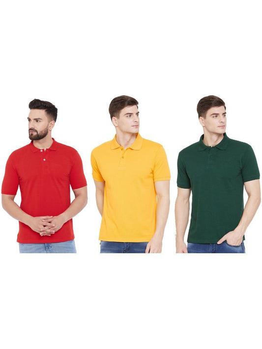 Set of three men's Ketex cotton blend half-sleeve polo T-shirts in multicolor, size 2XL, casual and comfortable.