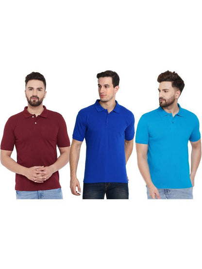 Set of three men's Ketex cotton blend half-sleeve polo t-shirts in multicolor, 2XL size, with classic collar and short sleeves.