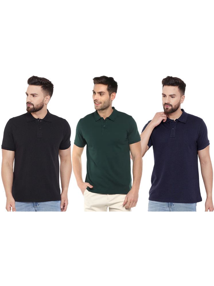 Three multicolor men's Ketex cotton blend half-sleeve polo t-shirts, pack of 3, casual and comfortable for everyday wear.
