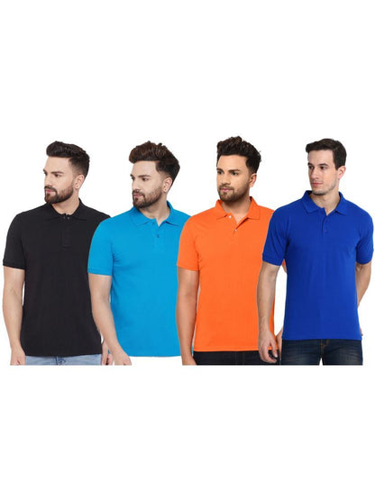 Set of four multicolor men's Ketex cotton blend half-sleeve polo T-shirts, size 2XL, casual and comfortable fashion basics.