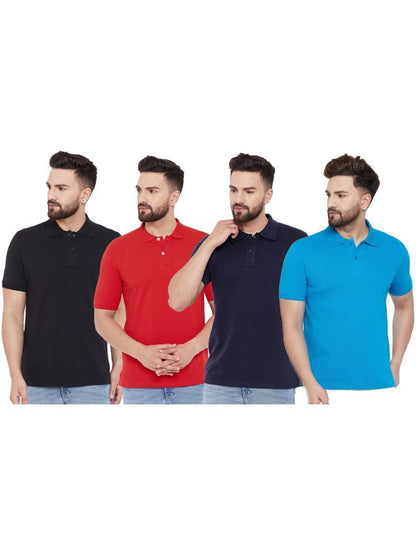 Set of four men's Ketex cotton blend half-sleeve polo t-shirts in multicolor, size 2XL, casual and comfortable wear.