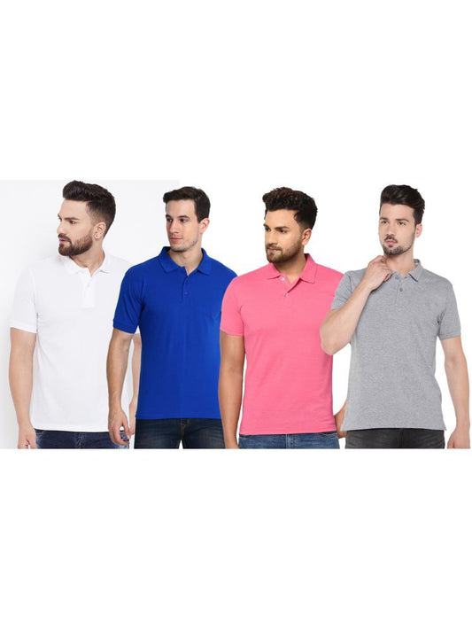 Set of four men's Ketex cotton blend half-sleeve polo T-shirts in multicolor, 2XL size, casual and comfortable style.