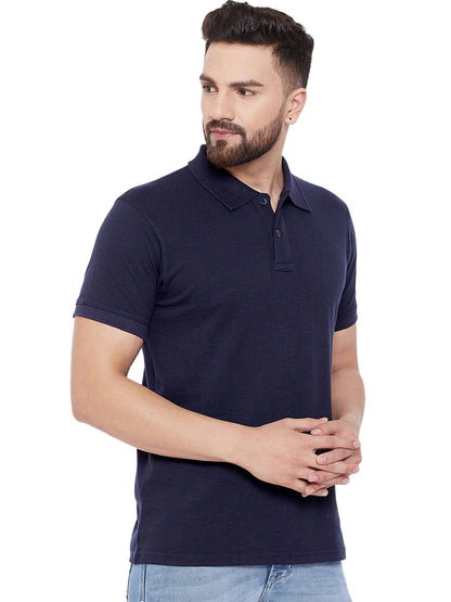 Pack of four multicolor men's cotton blend half-sleeve polo T-shirts by 14398, styled for casual wear.