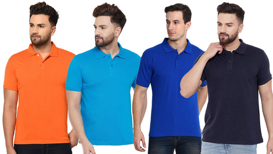 Pack of four multicolor men's Ketex cotton blend half-sleeve polo T-shirts, 2XL size, casual and comfortable attire.