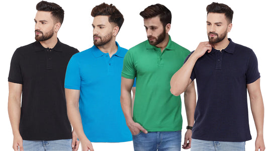 Set of four men's Ketex cotton blend half-sleeve polo t-shirts in multicolor, 2XL size, casual and comfortable fit.