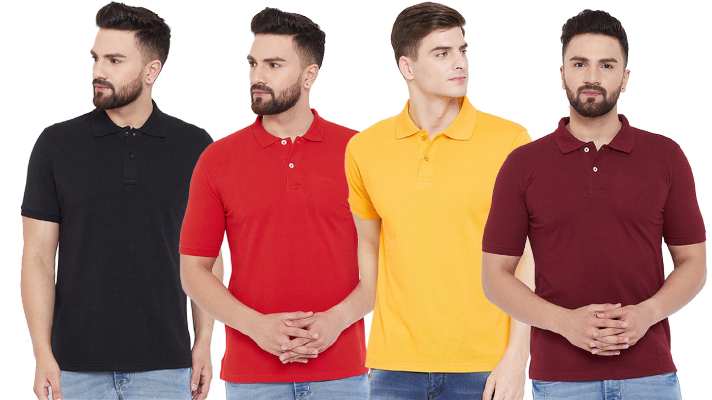 Set of four men's Ketex cotton blend half-sleeve polo T-shirts in multicolor, size 2XL, casual and comfortable wear