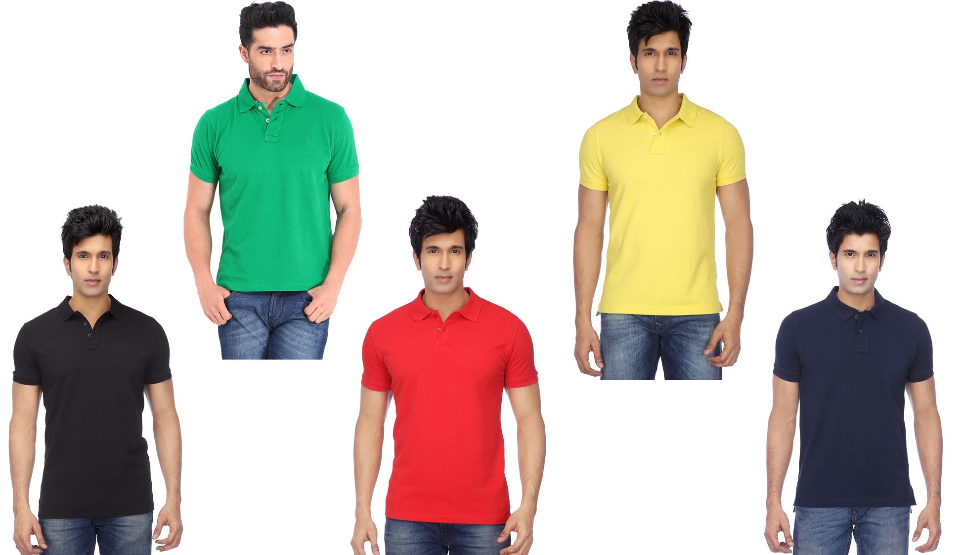 Set of five men's Ketex cotton blend half-sleeve polo T-shirts in assorted colors, 2XL size, casual and comfortable style.