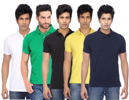 Set of five men's Ketex cotton blend half-sleeve polo T-shirts in multicolor, 2XL size, casual and comfortable apparel.