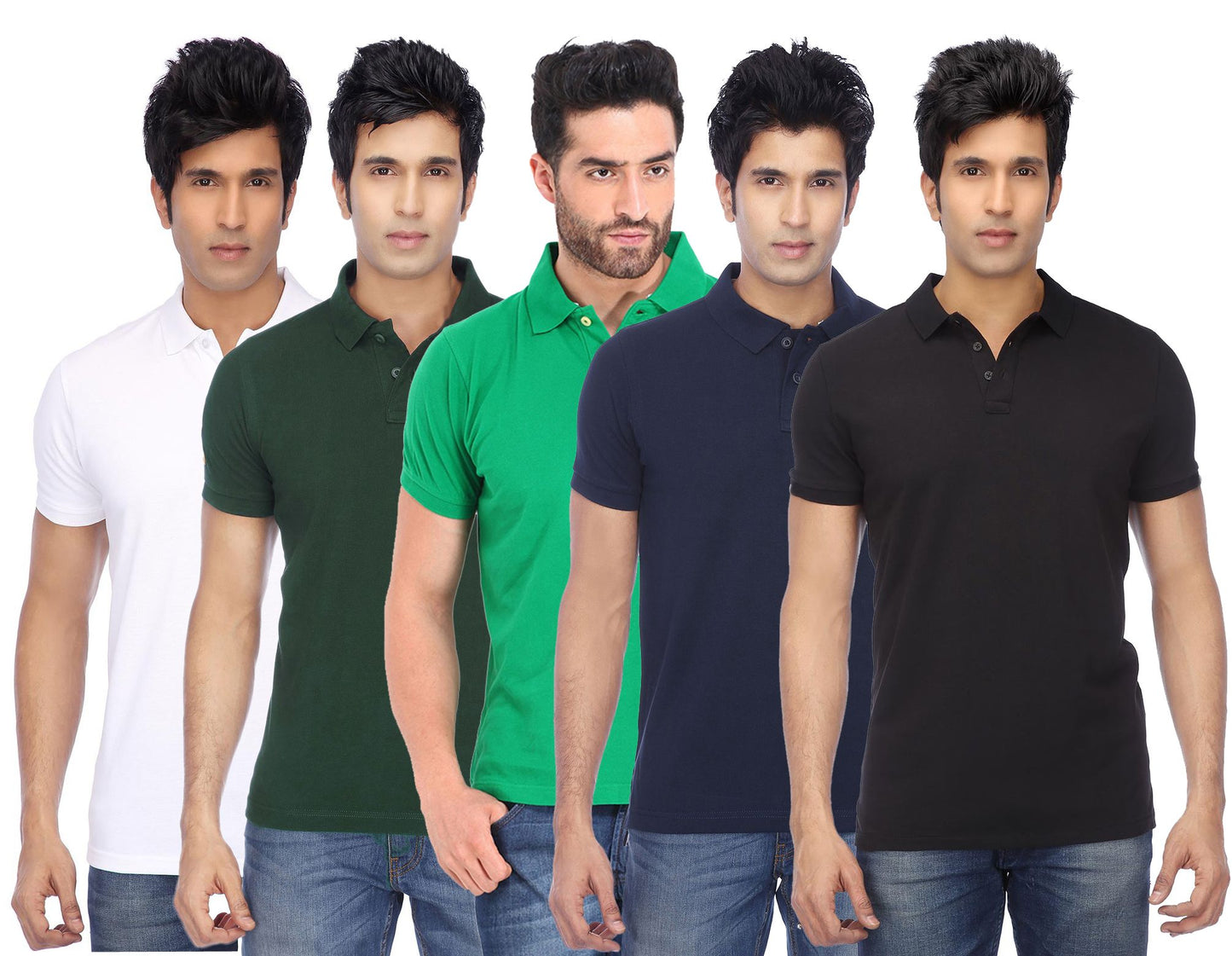 Set of five men's Ketex cotton blend half-sleeve polo T-shirts in multicolor, size 2XL, casual and comfortable.