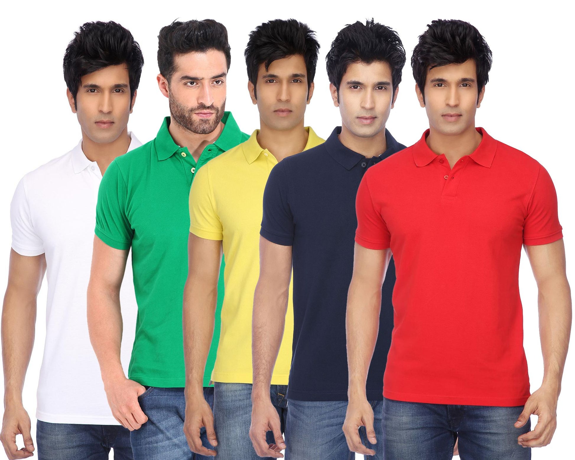 Set of 5 men's Ketex cotton blend half-sleeve polo T-shirts in multicolor, size 2XL, with classic polo collar and short sleeves.