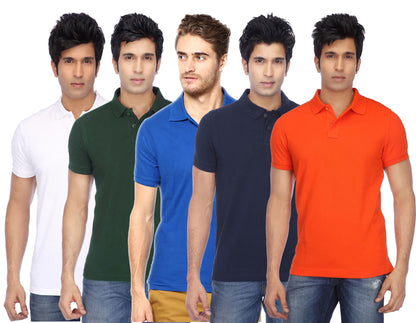 Set of five men's Ketex cotton blend half-sleeve polo T-shirts in multicolor, 2XL size, casual and comfortable men's T-shirts.