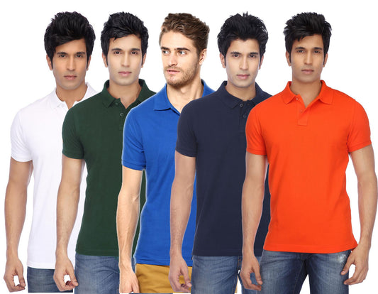 Set of five men's Ketex cotton blend half-sleeve polo T-shirts in multicolor, 2XL size, casual and comfortable men's T-shirts.