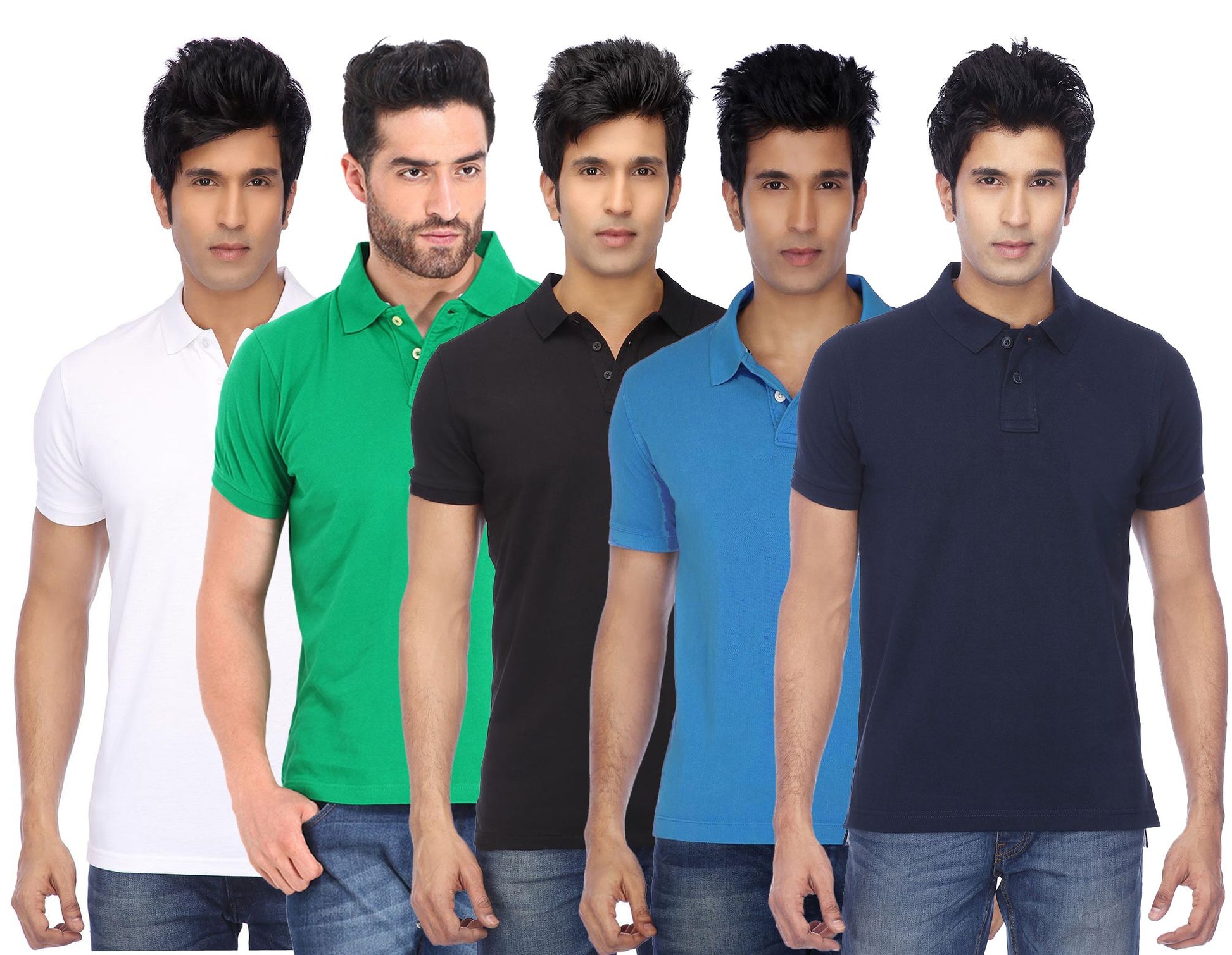 Set of five men's Ketex cotton blend half-sleeve polo T-shirts in multicolor, size 2XL, casual and comfortable fit.