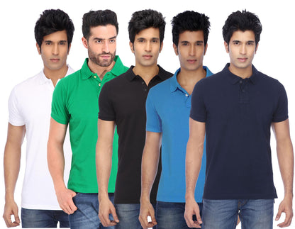 Set of five men's Ketex cotton blend half-sleeve polo T-shirts in multicolor, size 2XL, casual and comfortable fit.