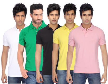 Set of five men's Ketex cotton-blend half-sleeves polo T-shirts in multicolor, 2XL size, stylish casual wear for men.