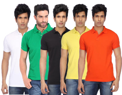 Set of 5 men's Ketex cotton blend half-sleeve polo T-shirts in multicolor, size 2XL, shown in a pack of five.