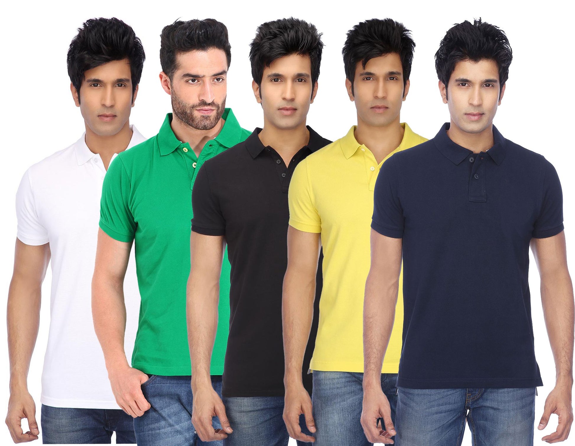 Set of five men's Ketex cotton blend half-sleeve polo T-shirts in multicolor, size 2XL, casual and comfortable design.