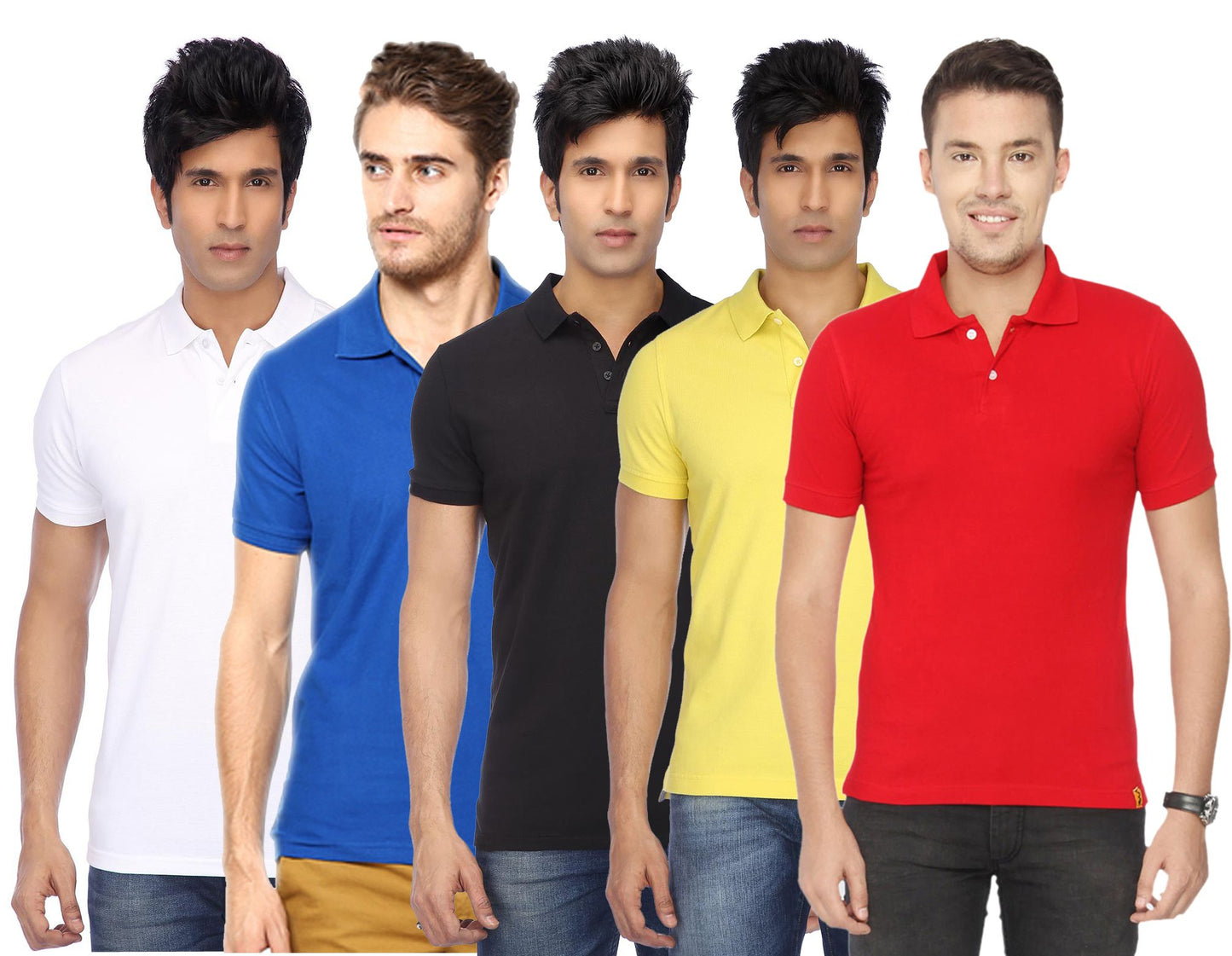 Set of five men's Ketex cotton blend half-sleeve polo T-shirts in multicolor, 2XL size, casual and comfortable for everyday wear.