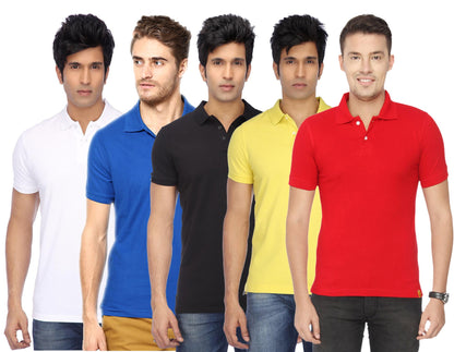 Set of five men's Ketex cotton blend half-sleeve polo T-shirts in multicolor, 2XL size, casual and comfortable for everyday wear.