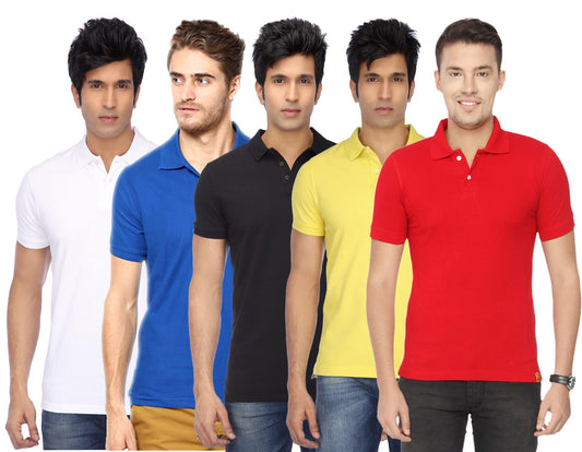 Set of five men's Ketex cotton blend half-sleeve polo T-shirts in multicolor, 2XL size, casual and comfortable for everyday wear.