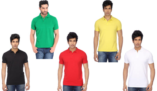 Set of five multicolor men's Ketex cotton blend half-sleeve polo T-shirts, 2XL size, casual and comfortable apparel for men.
