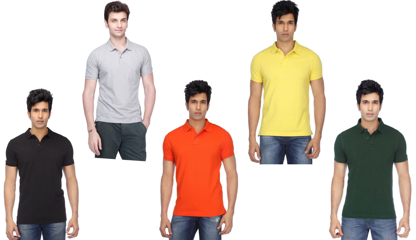 Set of five men's Ketex cotton blend half-sleeve polo T-shirts in multicolor, 2XL size, casual and comfortable clothing.