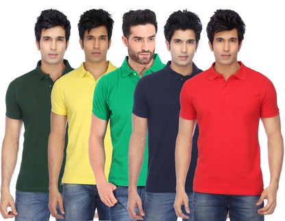 Set of five multicolor men's Ketex cotton blend half-sleeve polo T-shirts, 2XL size, casual and comfortable for everyday wear.