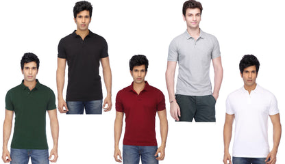 Set of five Ketex men's cotton blend half-sleeves polo shirts in multicolor, 2XL size, stylish and comfortable for everyday wear.