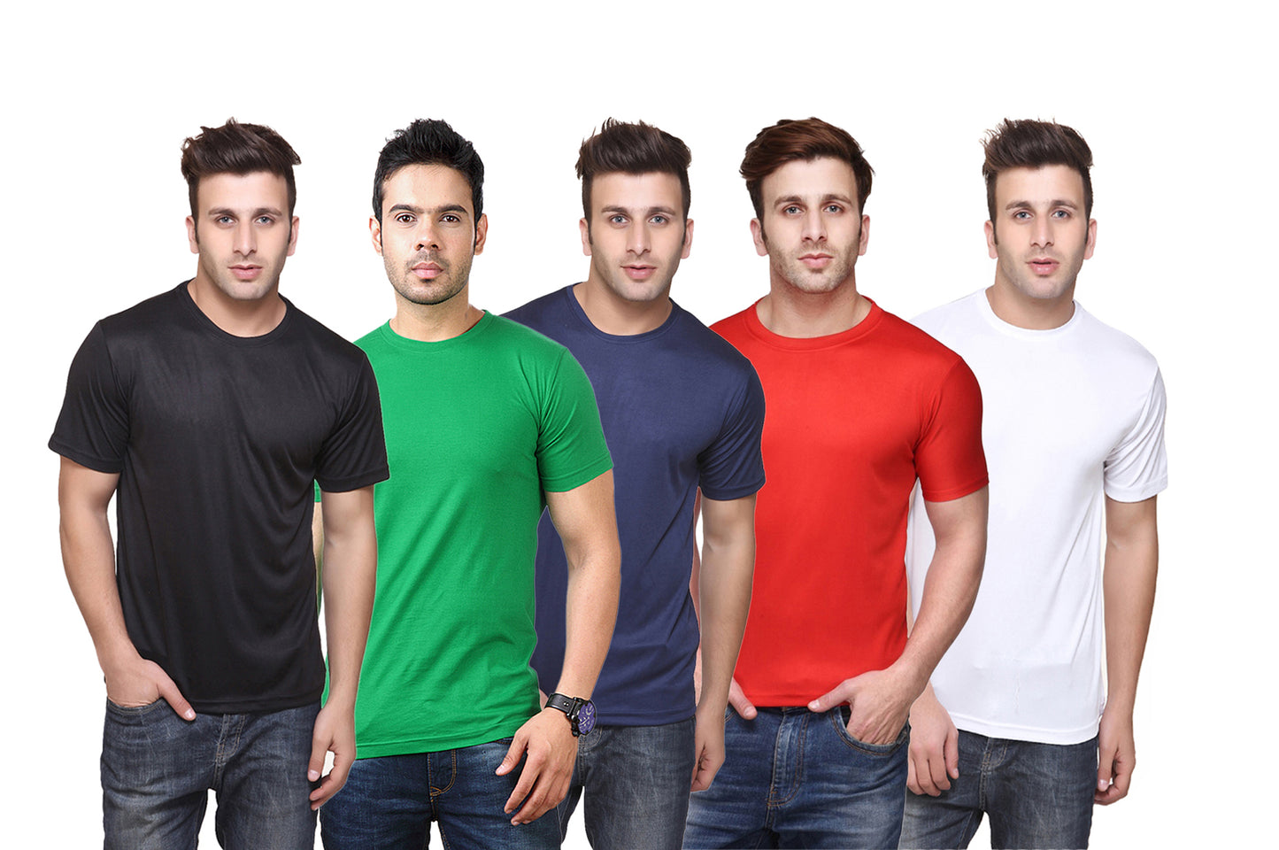 Set of four men's Ketex polyester Dri-Fit half-sleeve round neck T-shirts in multicolor, 2XL size.