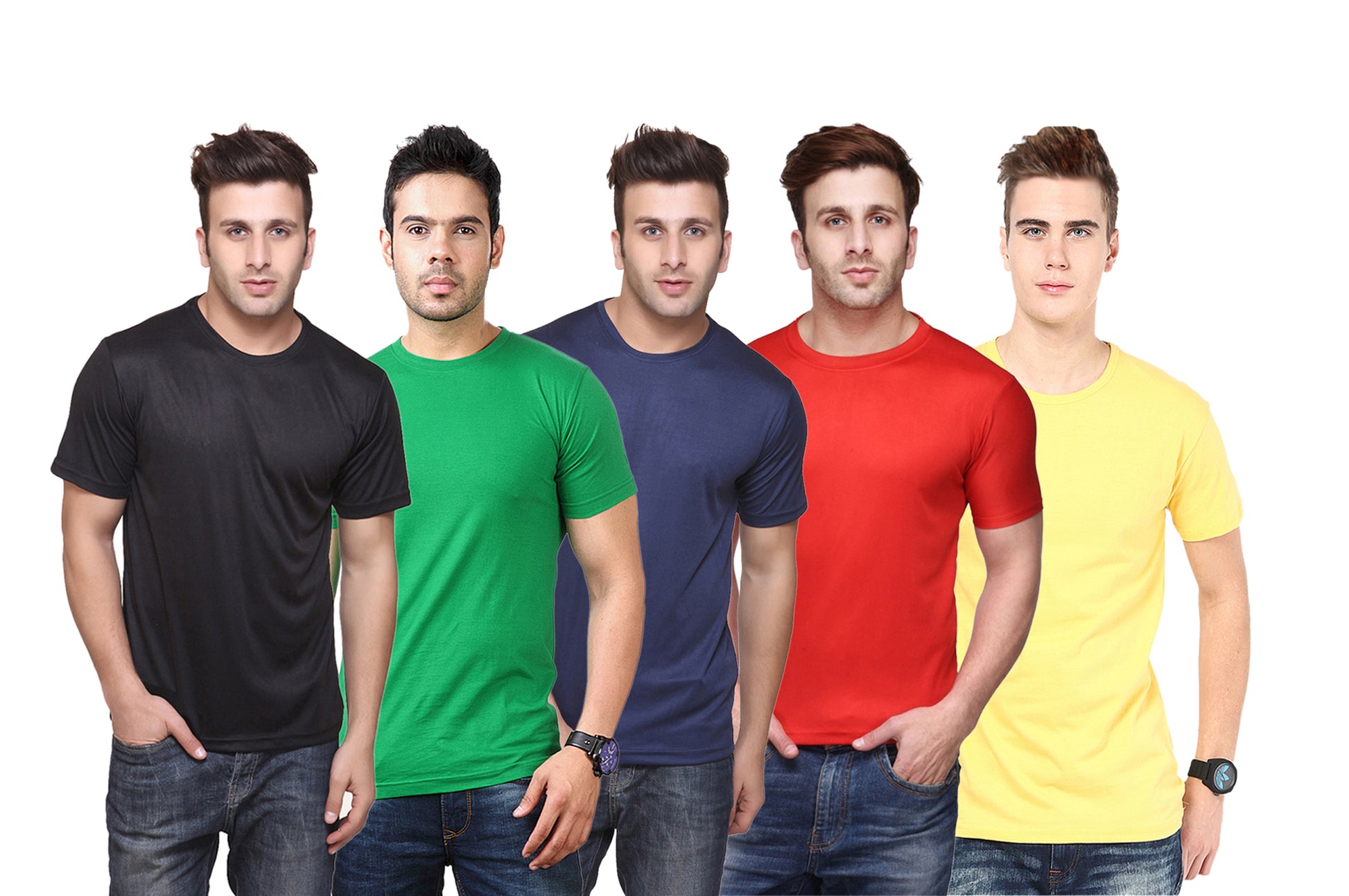 Set of four men's Ketex polyester Dri-Fit round neck T-shirts with half sleeves in multicolor, size 2XL.