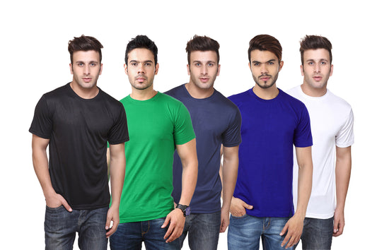 Set of four men's Ketex polyester dri-fit half-sleeve round neck T-shirts in multicolor, size 2XL.