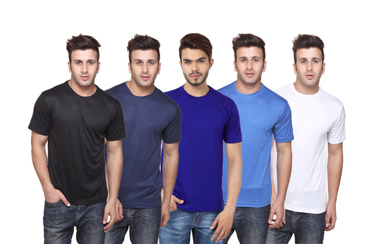Set of four men's Ketex polyester Dri-Fit half-sleeve round neck T-shirts in multicolor, 2XL size, lightweight and breathable.