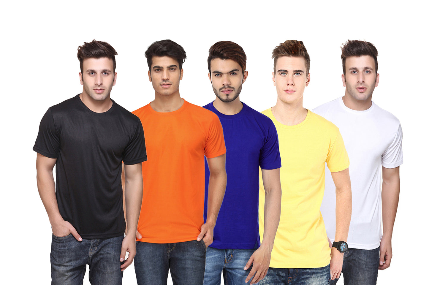 Set of four men's Ketex polyester Dri-Fit half-sleeve round neck T-shirts in multicolor, size 2XL.