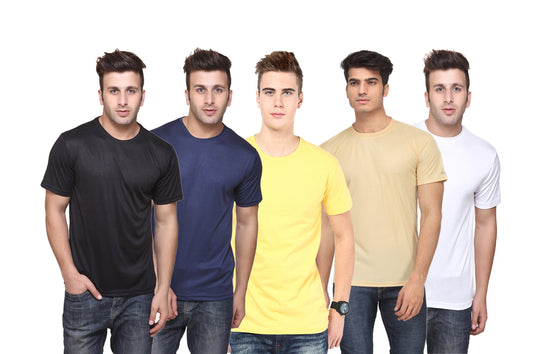 Pack of four men's Ketex polyester Dri-Fit T-shirts with half sleeves and round neck in multicolor, size 2XL.