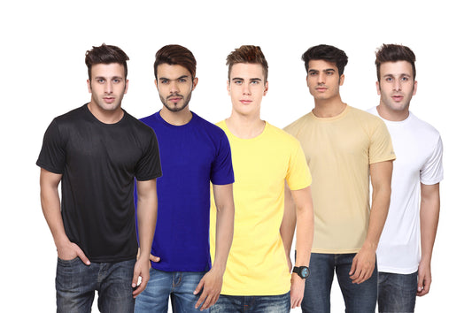 Set of four men's Ketex polyester Dri-Fit T-shirts with half sleeves and round neck in multicolor, size 2XL.