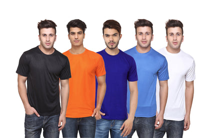 Set of four men's Ketex polyester Dri-Fit half-sleeve round neck T-shirts in multicolor, 2XL size, casual athletic style.