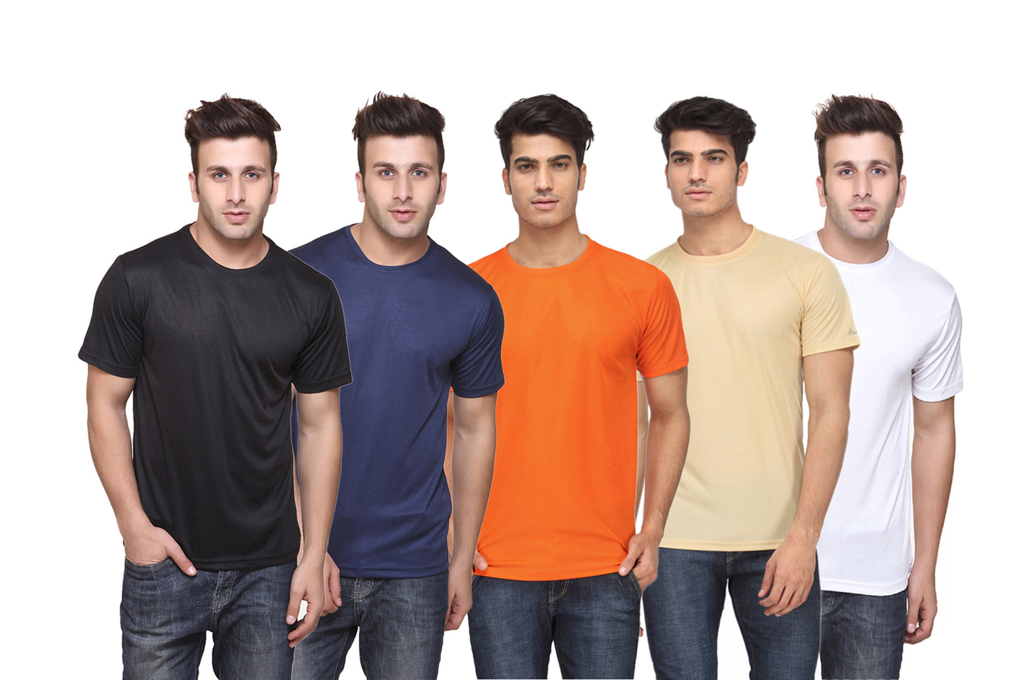 Set of four men's Ketex polyester Dri-Fit half-sleeve round neck T-shirts in multicolor, size 2XL, casual athletic wear.