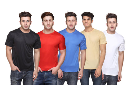 Set of four men's Ketex polyester Dri-Fit half-sleeve round neck T-shirts in multicolor, 2XL size.
