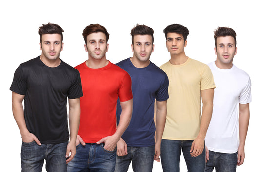 Set of four men's Ketex polyester Dri-Fit half-sleeve round neck T-shirts in multicolor, size 2XL.