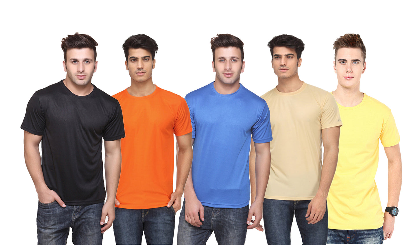 Set of four men's Ketex polyester Dri-Fit round neck T-shirts with half sleeves in multicolor, size 2XL.