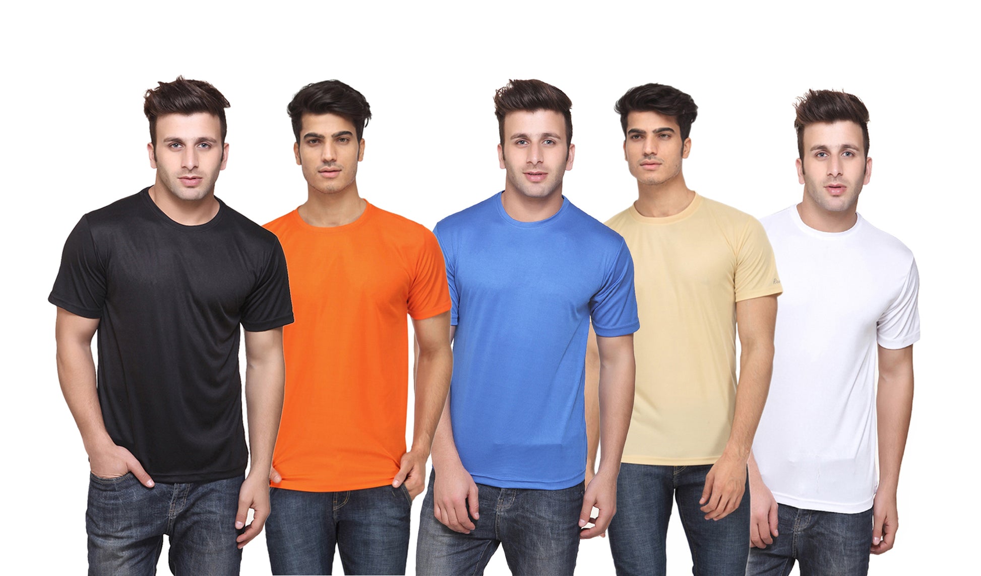 Set of four men's Ketex polyester Dri-Fit half-sleeve round neck T-shirts in multicolor, size 2XL, casual athletic style.