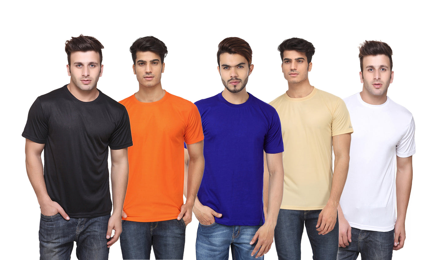 Set of four men's Ketex polyester Dri-Fit round neck T-shirts in multicolor, half sleeves, 2XL size.