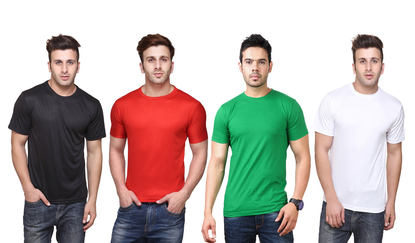 Set of four men's Ketex polyester Dri-Fit T-shirts with half sleeves and round neck in multicolor, size 2XL.