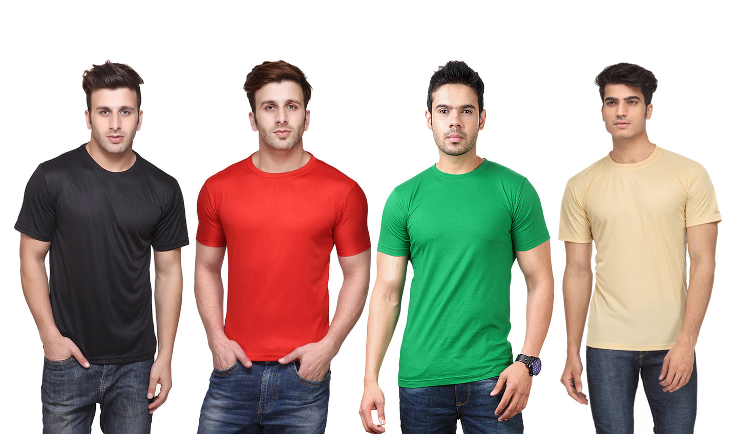 Set of four Ketex men's polyester Dri-Fit half-sleeve round neck T-shirts in multicolor, size 2XL, casual athletic style.