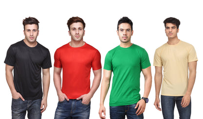 Set of four Ketex men's polyester Dri-Fit half-sleeve round neck T-shirts in multicolor, size 2XL, casual athletic style.