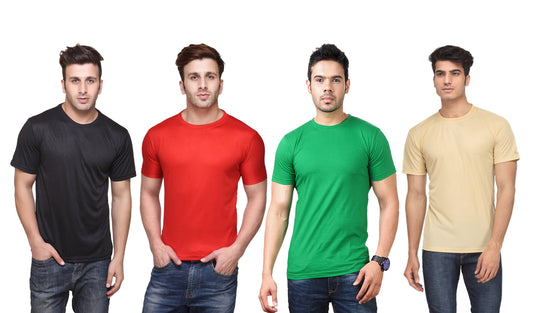Set of four Ketex men's polyester Dri-Fit half-sleeve round neck T-shirts in multicolor, size 2XL, casual athletic style.