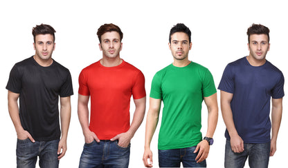Set of four men's Ketex polyester Dri-Fit round neck T-shirts in multicolor, half sleeves, 2XL size, casual athletic style.