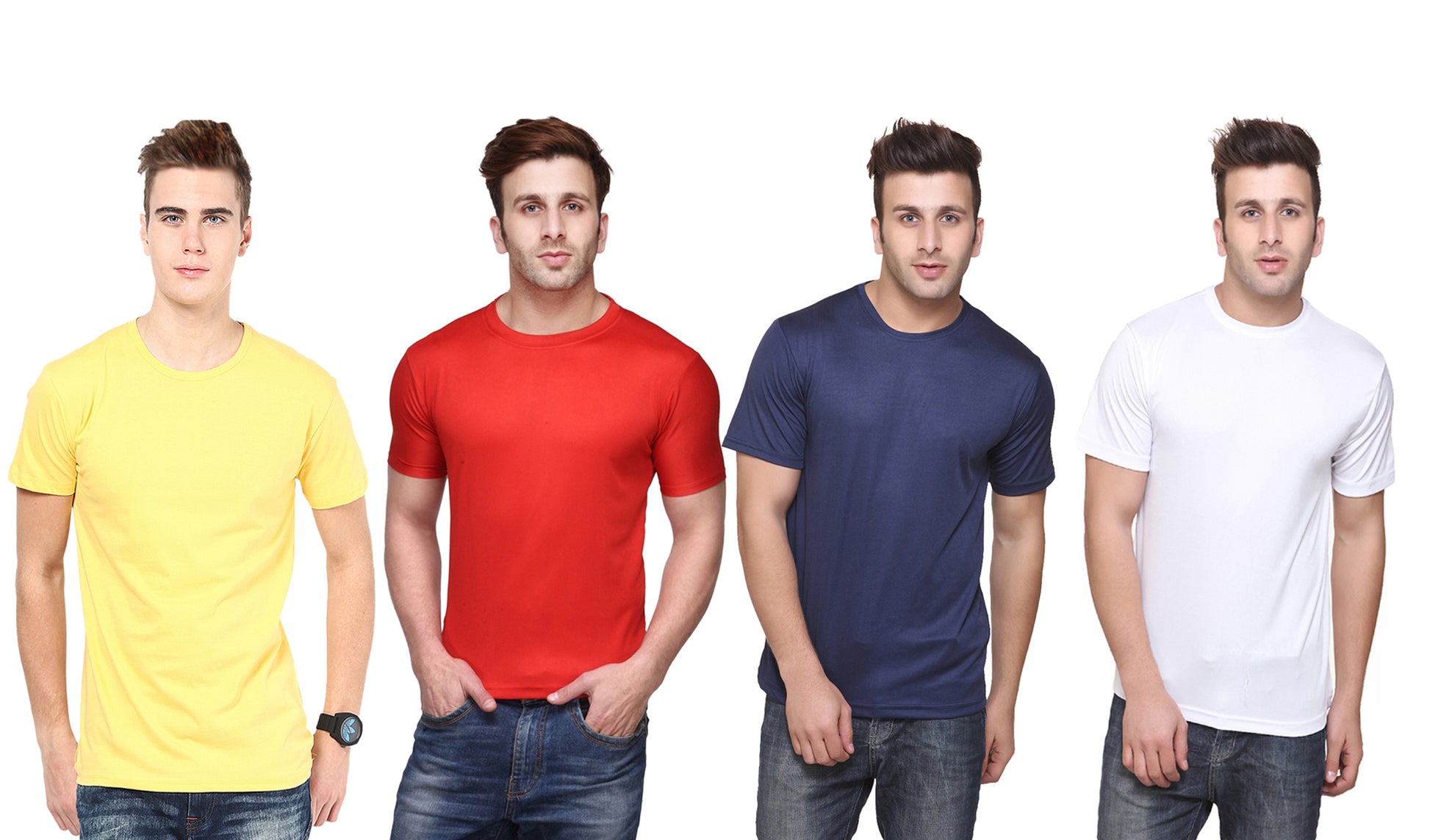 Set of four men's Ketex polyester Dri-Fit T-shirts with half sleeves and round neck, in multicolor, size 2XL.