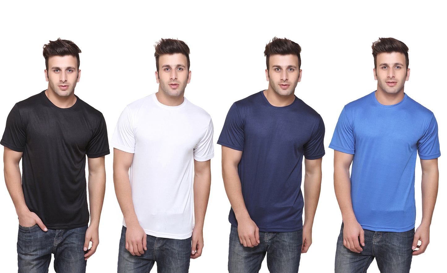Set of four men's Ketex polyester Dri-Fit round neck T-shirts with half sleeves in multicolor, size 2XL.