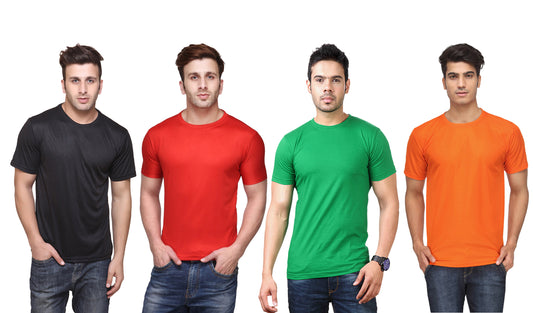 Set of four men's Ketex polyester Dri-Fit half-sleeve round neck t-shirts in multicolor, 2XL size, stylish and comfortable.
